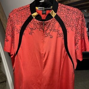 jamie sadock Women’s coral, black & gold sporty golf polo
